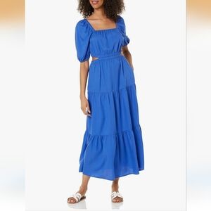 The Drop Anaya Dress Cut-out Tiered Maxi Dress Square Neck Blue XXL NWT